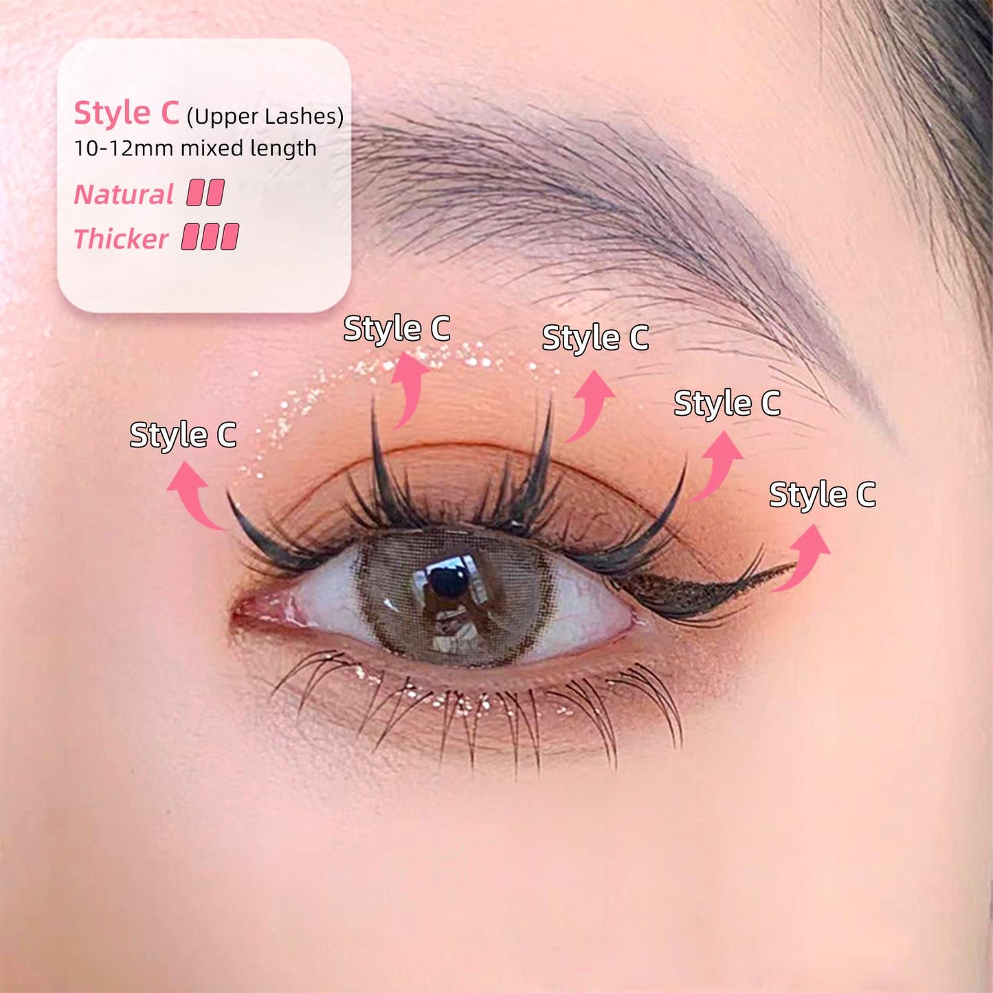 FelinWel - 4 Styles Upper & Bottom Cluster Lashes Extensions, Large Capacity 160 Pcs DIY False Eyelashes Individual Reusable Soft Natural