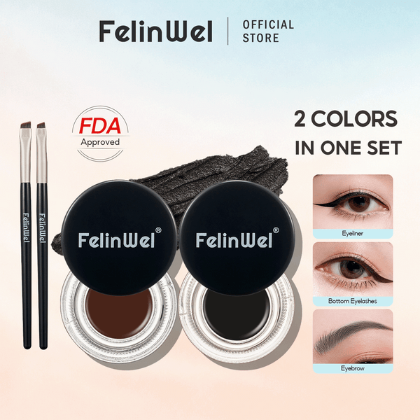 FelinWel 2-in-1 Gel Eyeliner & Brow Set – Waterproof, Brushes Included
