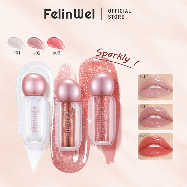 FelinWel Super Sparkly Lip Gloss, Shining and Nourishing, Fresh Texture, Buildable Formula