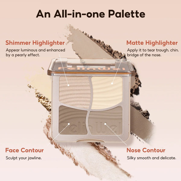 FelinWel 4 Colors Highlighter Contour Palette Makeup 3D Bronzer Matte Powder