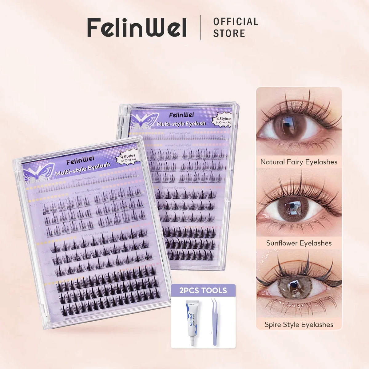 FelinWel 154-Pcs DIY Cluster Lash Kit – 4 Styles, Natural to Mega
