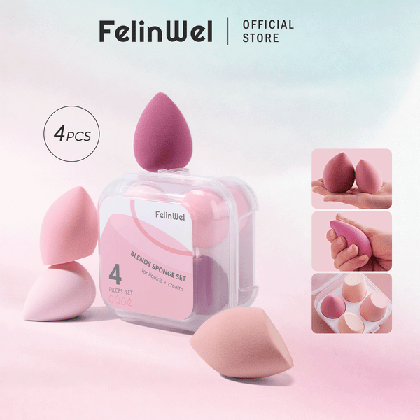 FelinWel 4-Pack Makeup Sponge Blender Set – Latex-Free, Hydrophilic