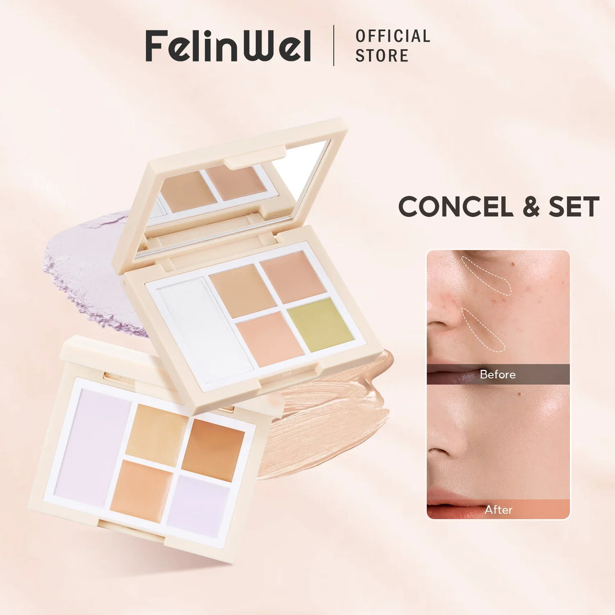 FelinWel Color Corrector & Setting Powder Palette – 12H Crease-Proof Wear
