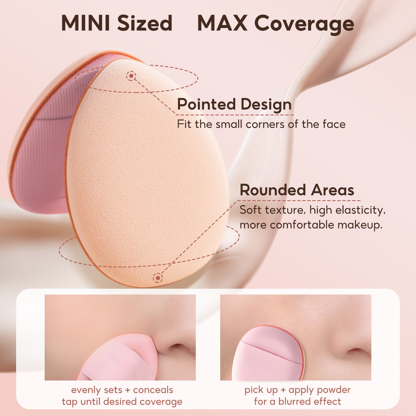 FelinWel Mini Size Finger Puff Set, Face Concealer Foundation Detail Powder Puff