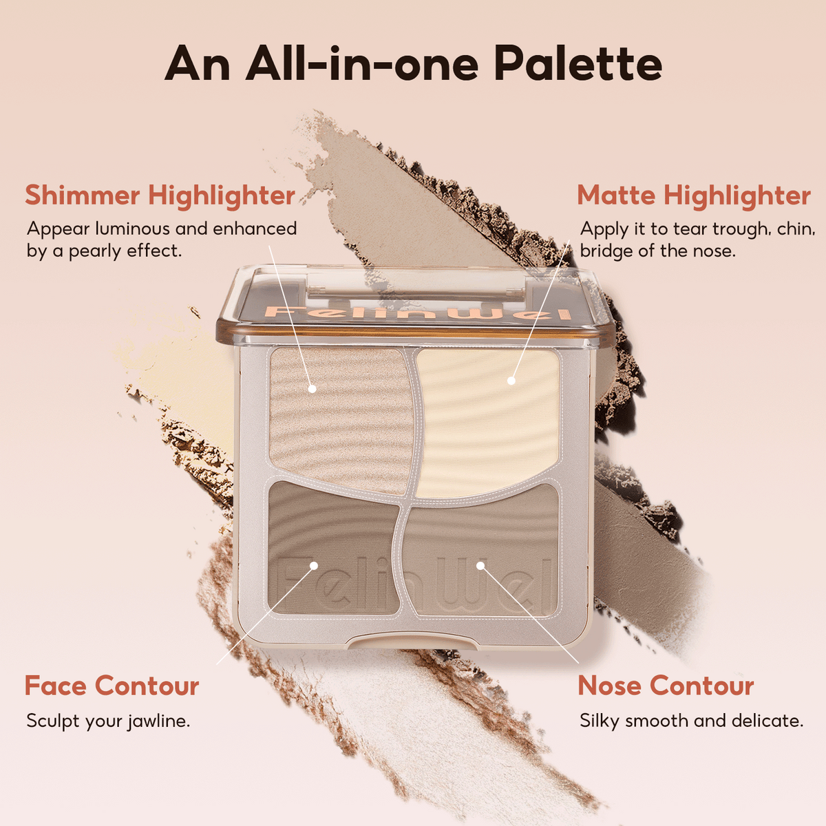 FelinWel 4-in-1 Face Palette – Contour, Bronzer, Blush & Highlighter