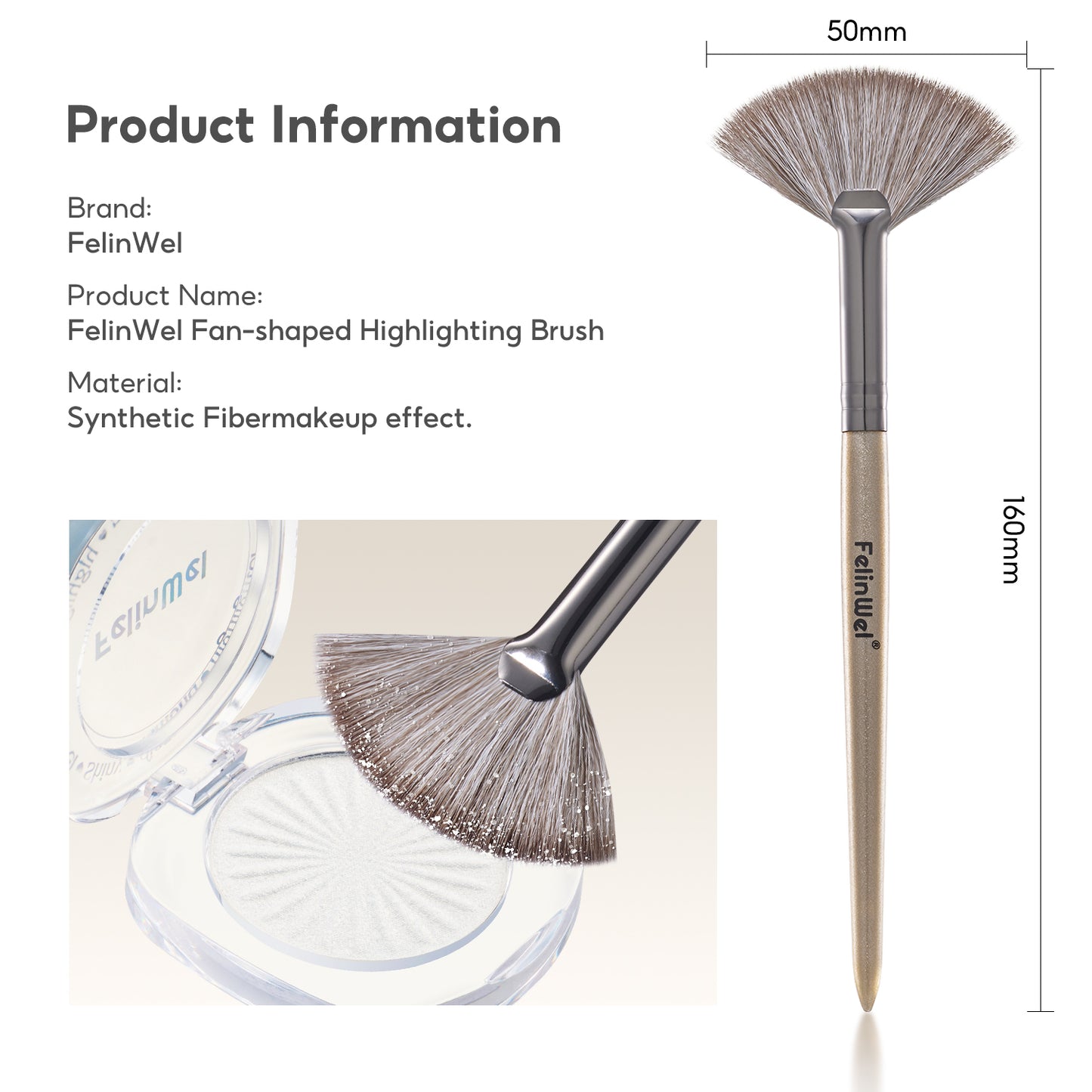 FelinWel - Fan-shaped Highlighter Brush, Soft, Skin-friendly, Multifunctional, Vegan Bristles, No Shedding, Durable