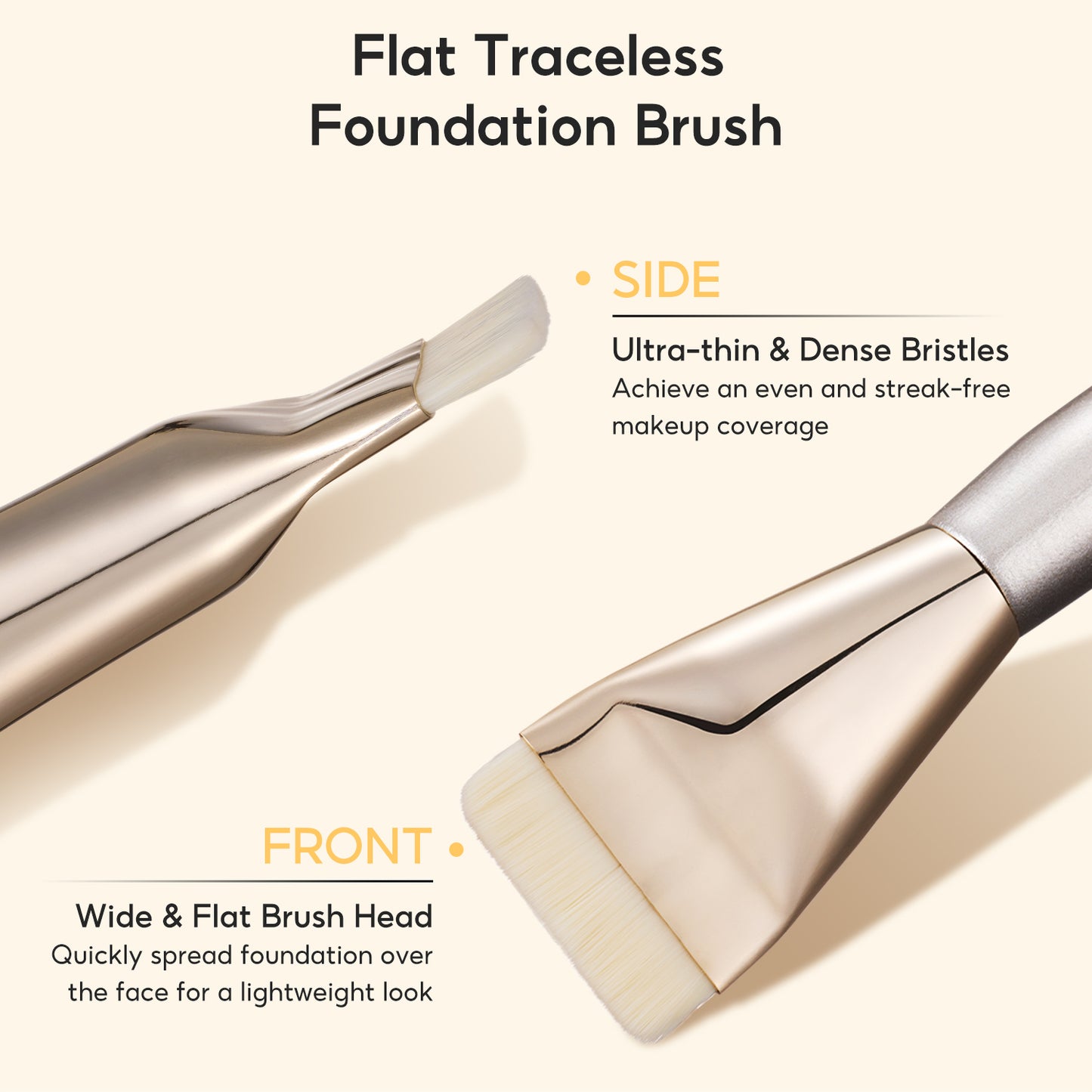 FelinWel - Flat Wide Foundation Brush, Super Dense Ultra-thin Makeup Brush for Flawless Look, Vegan Synthetic Fibers