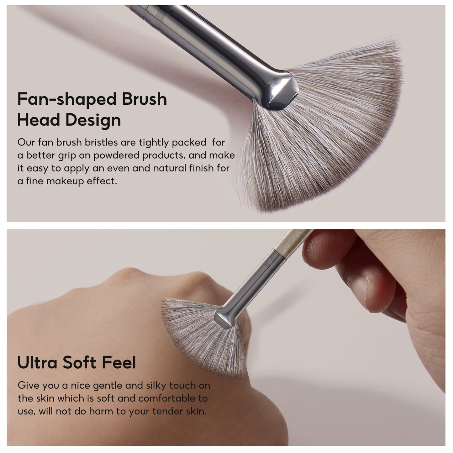 FelinWel - Fan-shaped Highlighter Brush, Soft, Skin-friendly, Multifunctional, Vegan Bristles, No Shedding, Durable