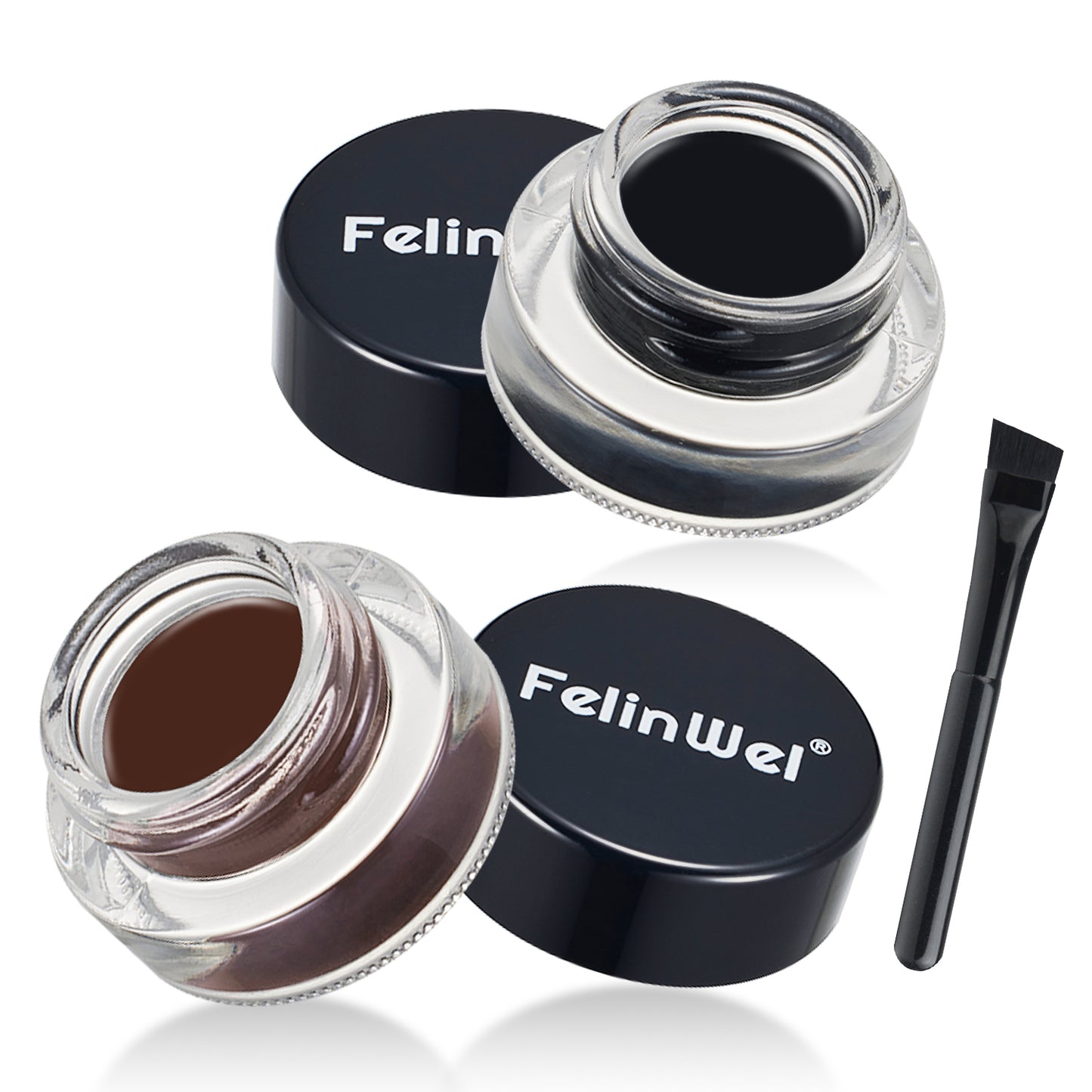 FelinWel Gel Eyeliner & Eyebrow Set (Black & Brown) with Brushes