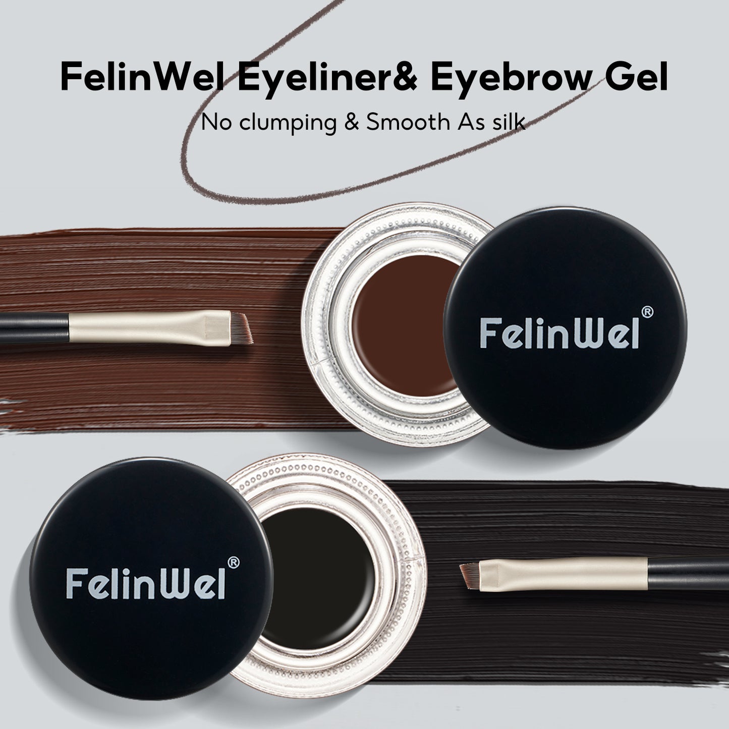 FelinWel Gel Eyeliner & Eyebrow Set (Black & Brown) with Brushes