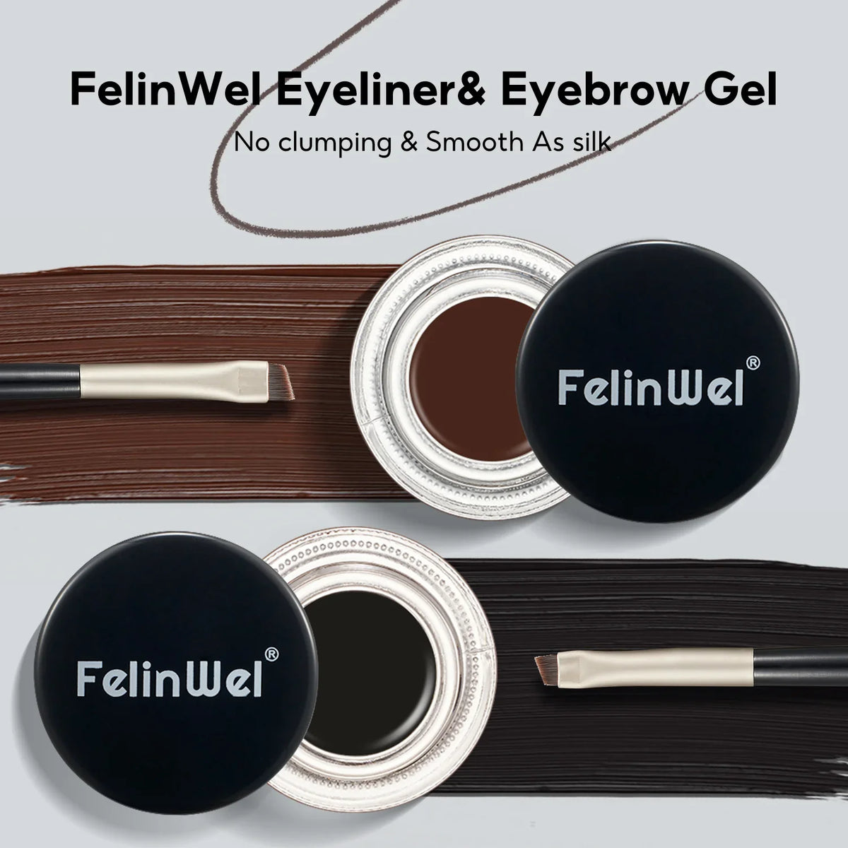 FelinWel 2-in-1 Gel Eyeliner & Brow Set – Waterproof, Brushes Included