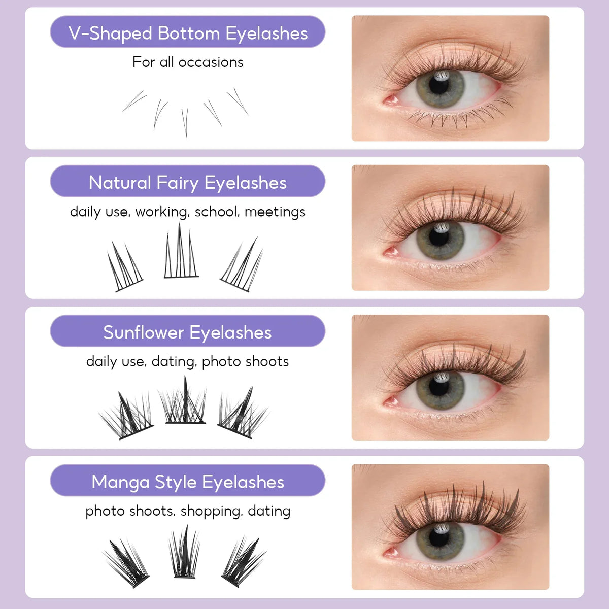 FelinWel 154-Pcs DIY Cluster Lash Kit – 4 Styles, Natural to Mega