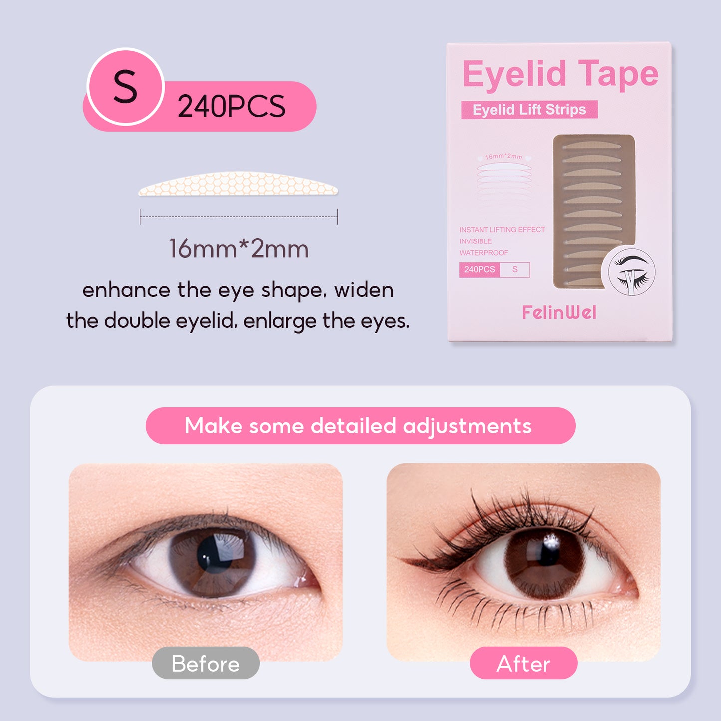 FelinWel - Invisible Double Eyelid Tape Stickers, Eyelid Tape for Hooded Eyes, Self-Adhesive, Waterproof, 2 Types Available