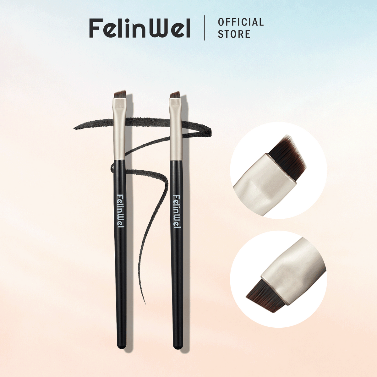 FelinWel Angled Eyeliner & Brow Brush Set – 2-Pack, Vegan