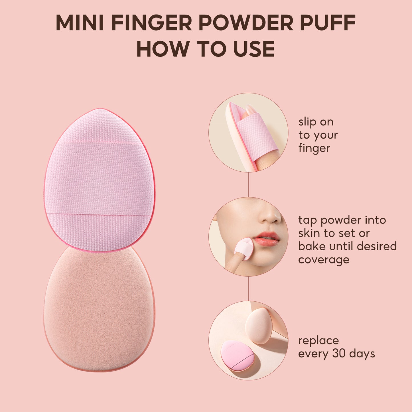 FelinWel Mini Size Finger Puff Set, Face Concealer Foundation Detail Powder Puff