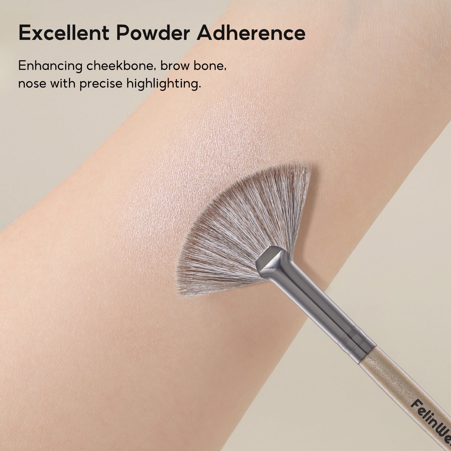 FelinWel - Fan-shaped Highlighter Brush, Soft, Skin-friendly, Multifunctional, Vegan Bristles, No Shedding, Durable