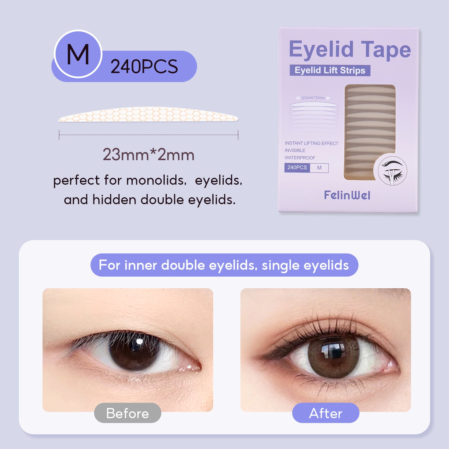 FelinWel - Invisible Double Eyelid Tape Stickers, Eyelid Tape for Hooded Eyes, Self-Adhesive, Waterproof, 2 Types Available