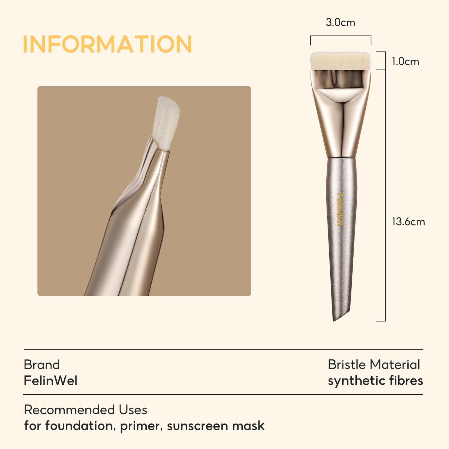 FelinWel - Flat Wide Foundation Brush, Super Dense Ultra-thin Makeup Brush for Flawless Look, Vegan Synthetic Fibers