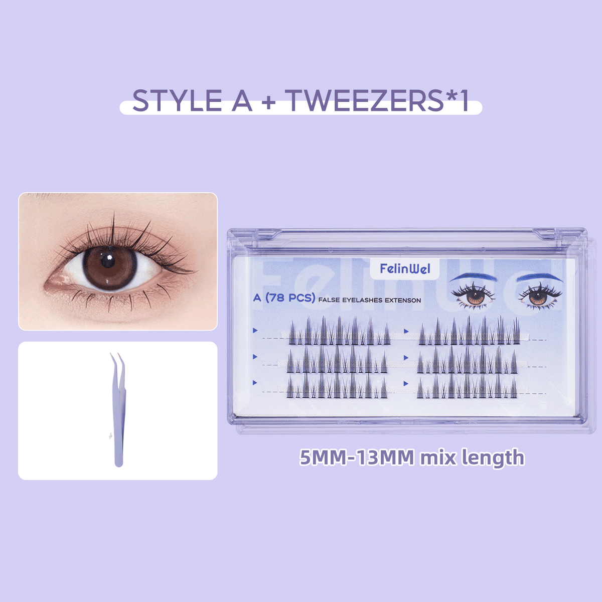 FelinWel DIY Cluster Lash Kit with Glue – Natural Look, Reusable