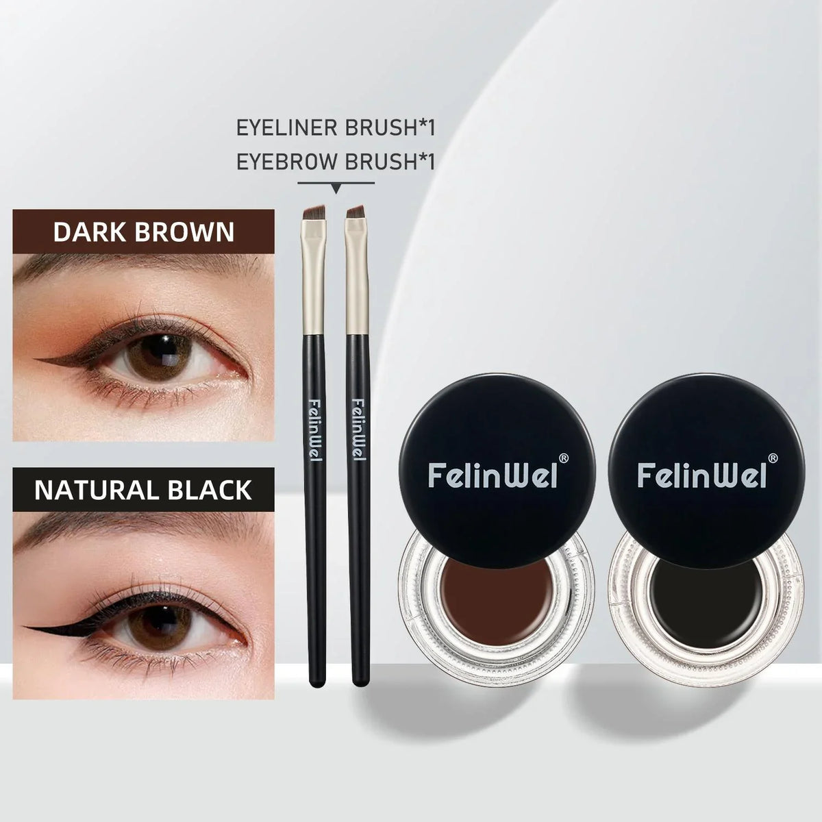 FelinWel 2-in-1 Gel Eyeliner & Brow Set – Waterproof, Brushes Included
