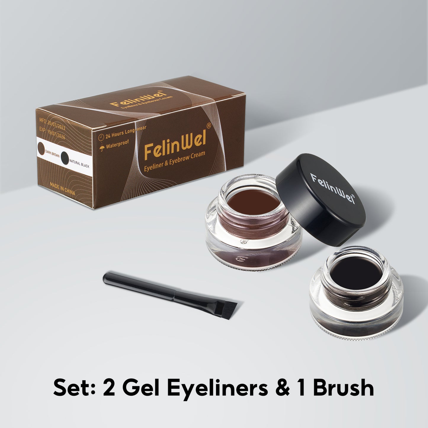 FelinWel Gel Eyeliner & Eyebrow Set (Black & Brown) with Brushes