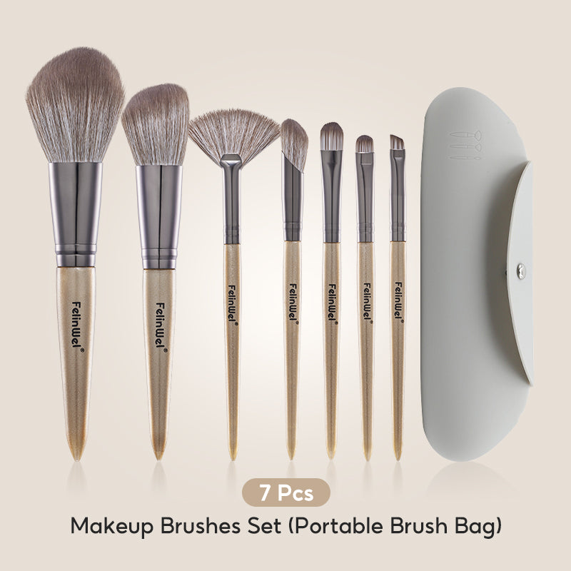 FelinWel 7 Pcs Professional Makeup Brushes Set Cruelty-Free Vegan with Optional Bag