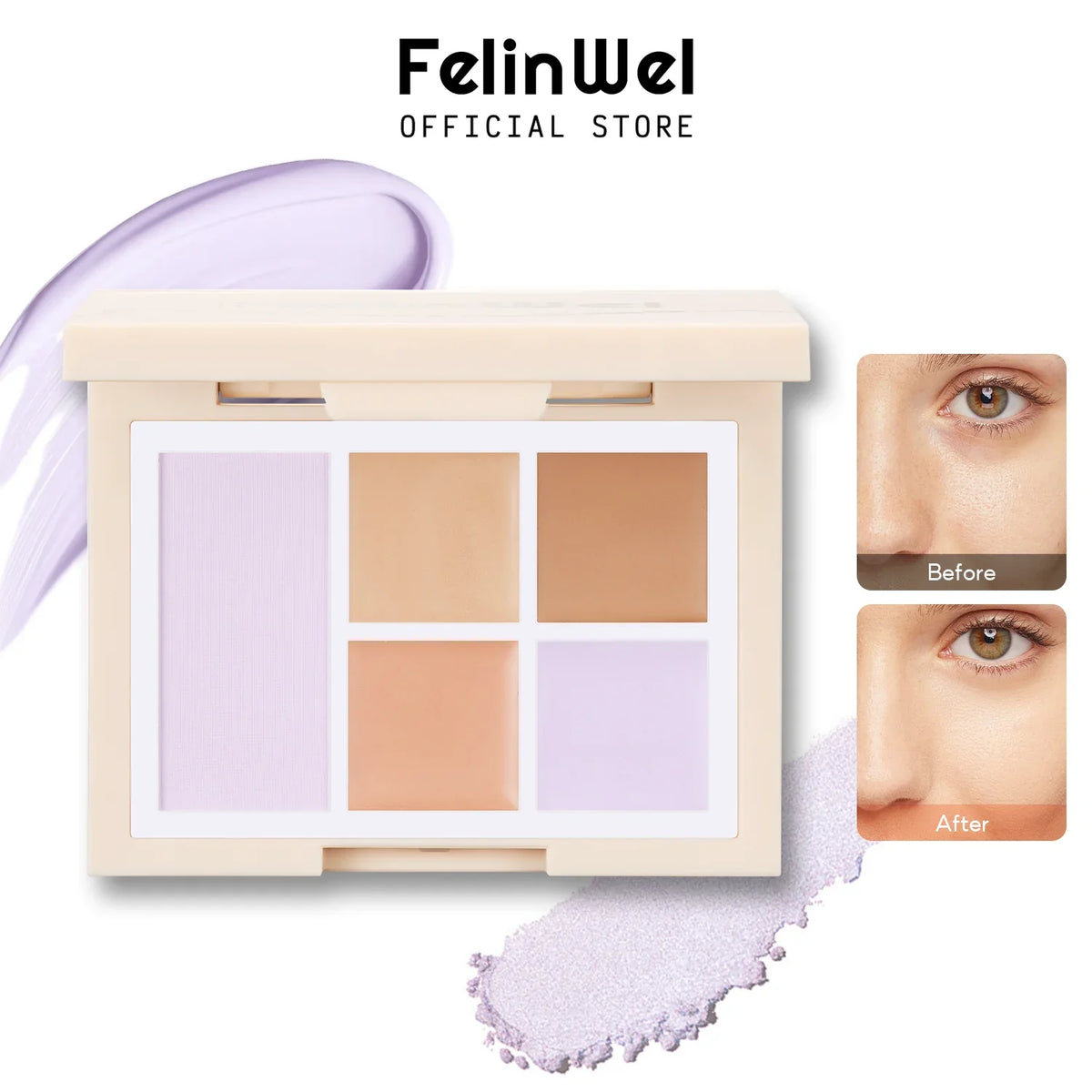 FelinWel Color Corrector & Setting Powder Palette – 12H Crease-Proof Wear