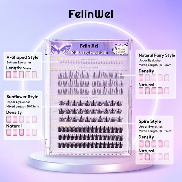 FelinWel 4 Styles Cluster False Eyelashes Extensions Large Capacity 154 Pcs