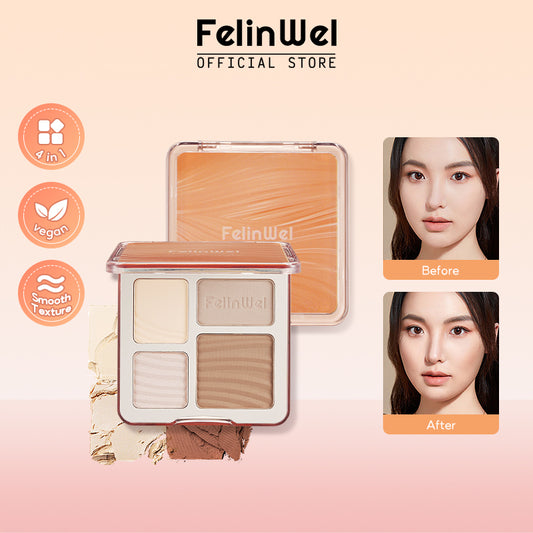 FelinWel 4 Colors Highlighter & Contour Palette 3D Bronzer Powder