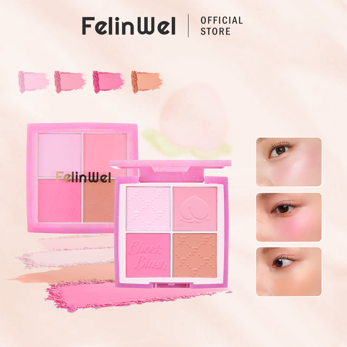 FelinWel 4 Colors Cheek Blush Palette Vegan & Cruelty-Free