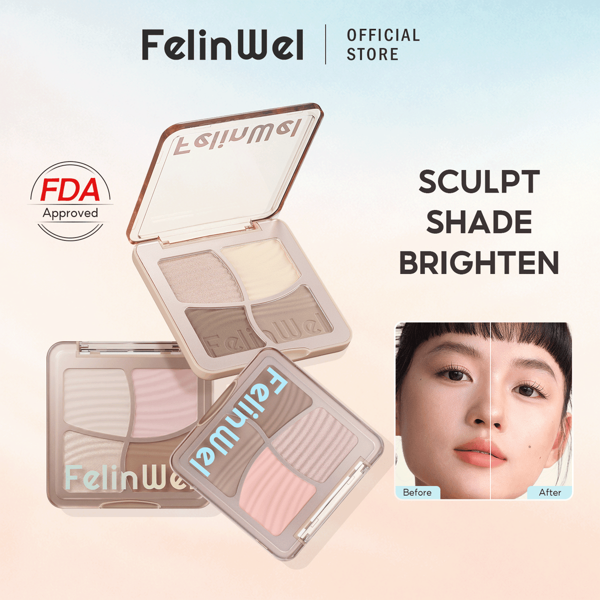 FelinWel 4-in-1 Face Palette – Contour, Bronzer, Blush & Highlighter