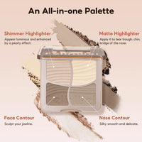 FelinWel 4 Colors Highlighter Contour Palette Makeup 3D Bronzer Matte Powder