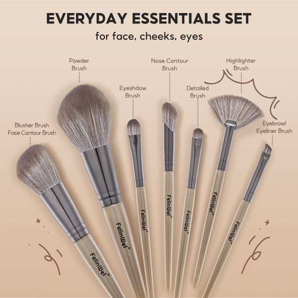 FelinWel 7 Pcs Professional Makeup Brushes Set Cruelty-Free Vegan with Optional Bag