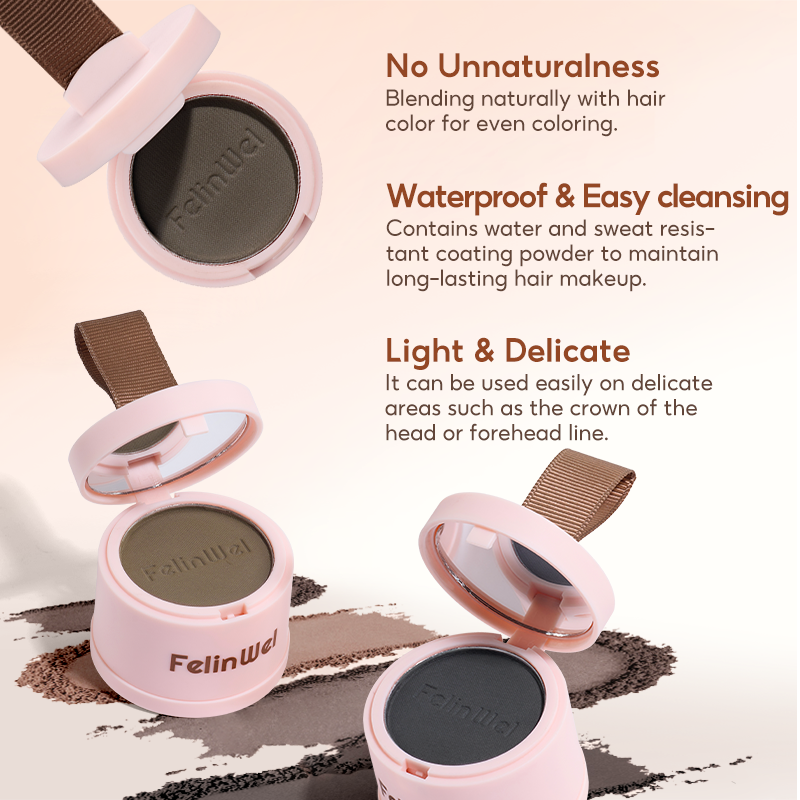 FelinWel Hairline Shadow Powder – Root Touch-Up, Mirror & Puff, 4 Shades