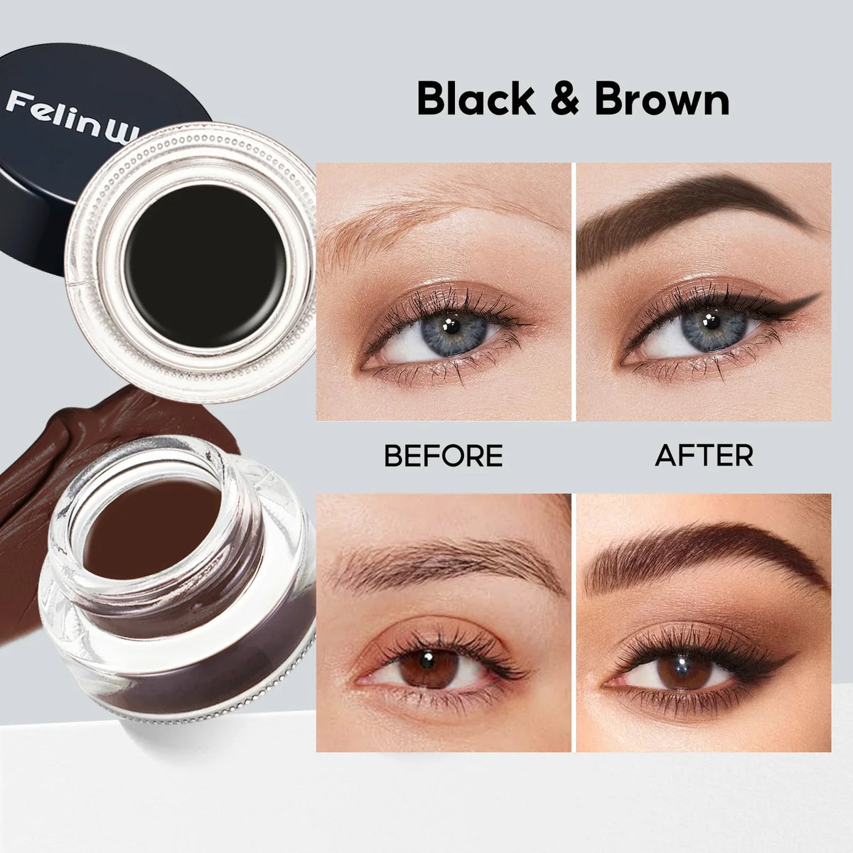 FelinWel 2-in-1 Gel Eyeliner & Brow Set – Waterproof, Brushes Included