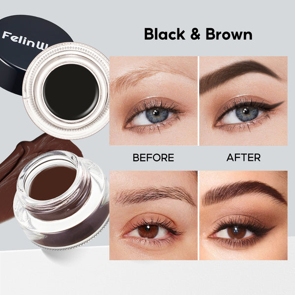FelinWel Gel Eyeliner & Eyebrow Set (Black & Brown) with Brushes