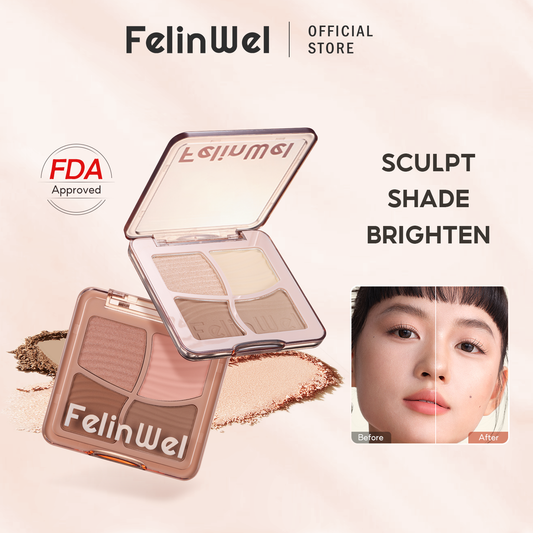 FelinWel 4 Colors Highlighter Contour Palette Makeup 3D Bronzer Matte Powder