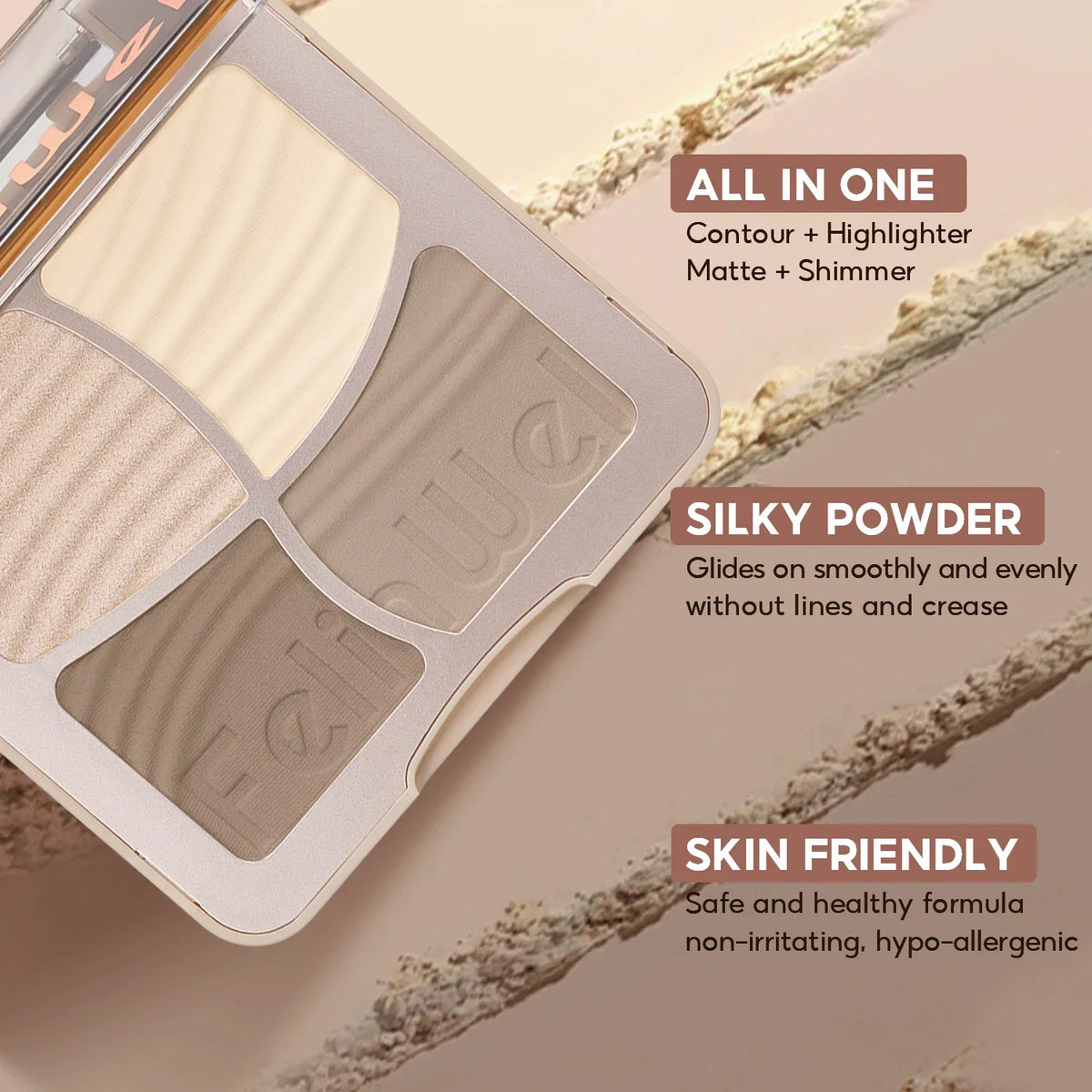 FelinWel 4 Colors Highlighter Contour Palette Makeup 3D Bronzer Matte Powder