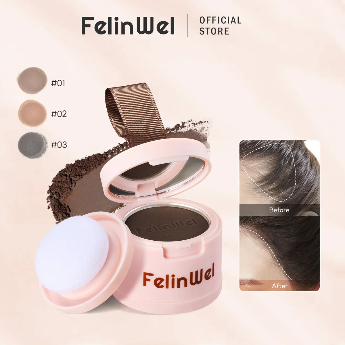 FelinWel Hairline Shadow Powder with Mirror and Puff Hairline Cover