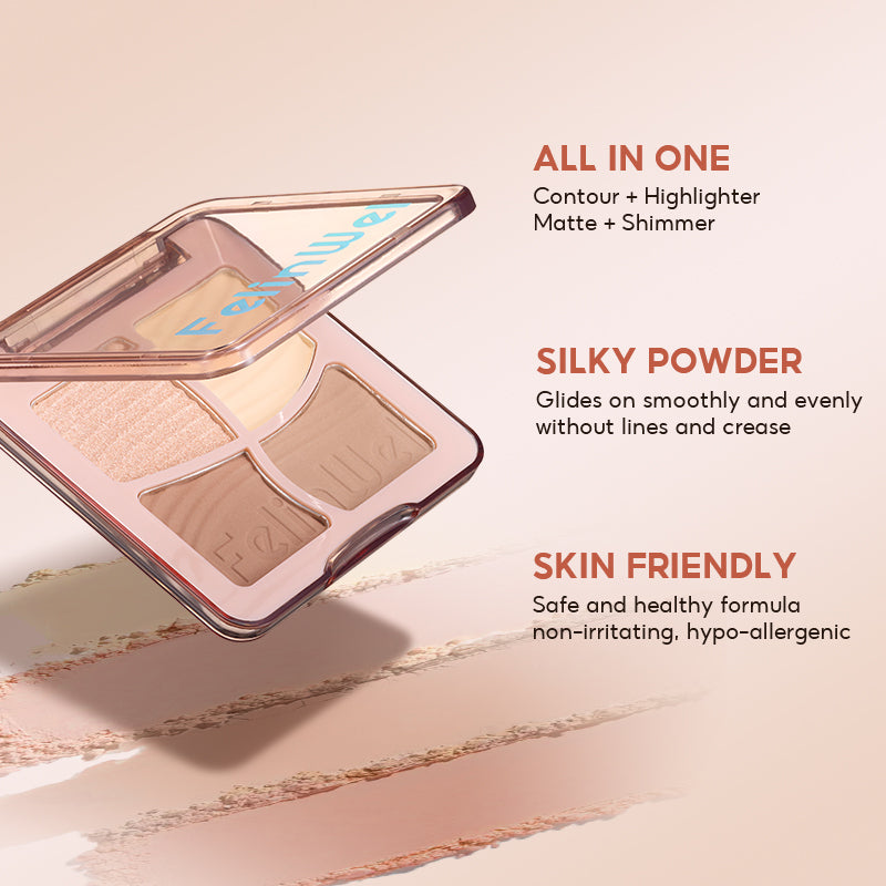 FelinWel 4 Colors Highlighter Contour Palette Makeup 3D Bronzer Matte Powder