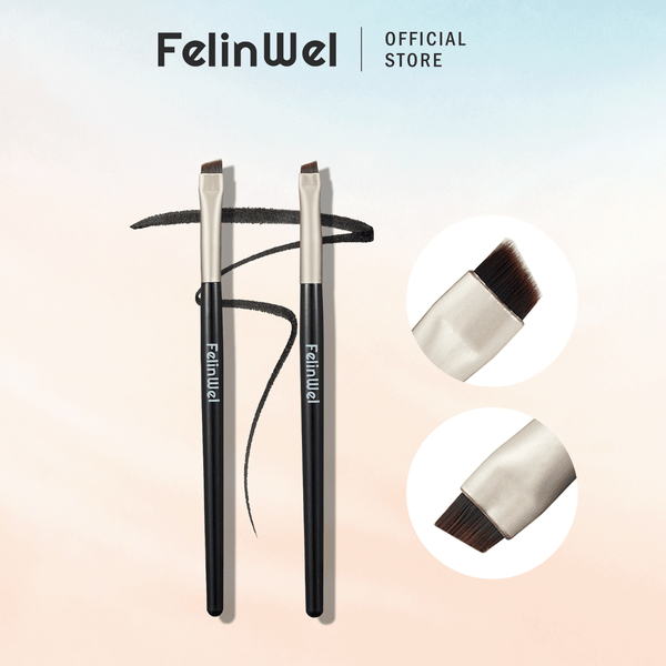 FelinWel Angled Eyeliner & Brow Brush Set – 2-Pack, Vegan