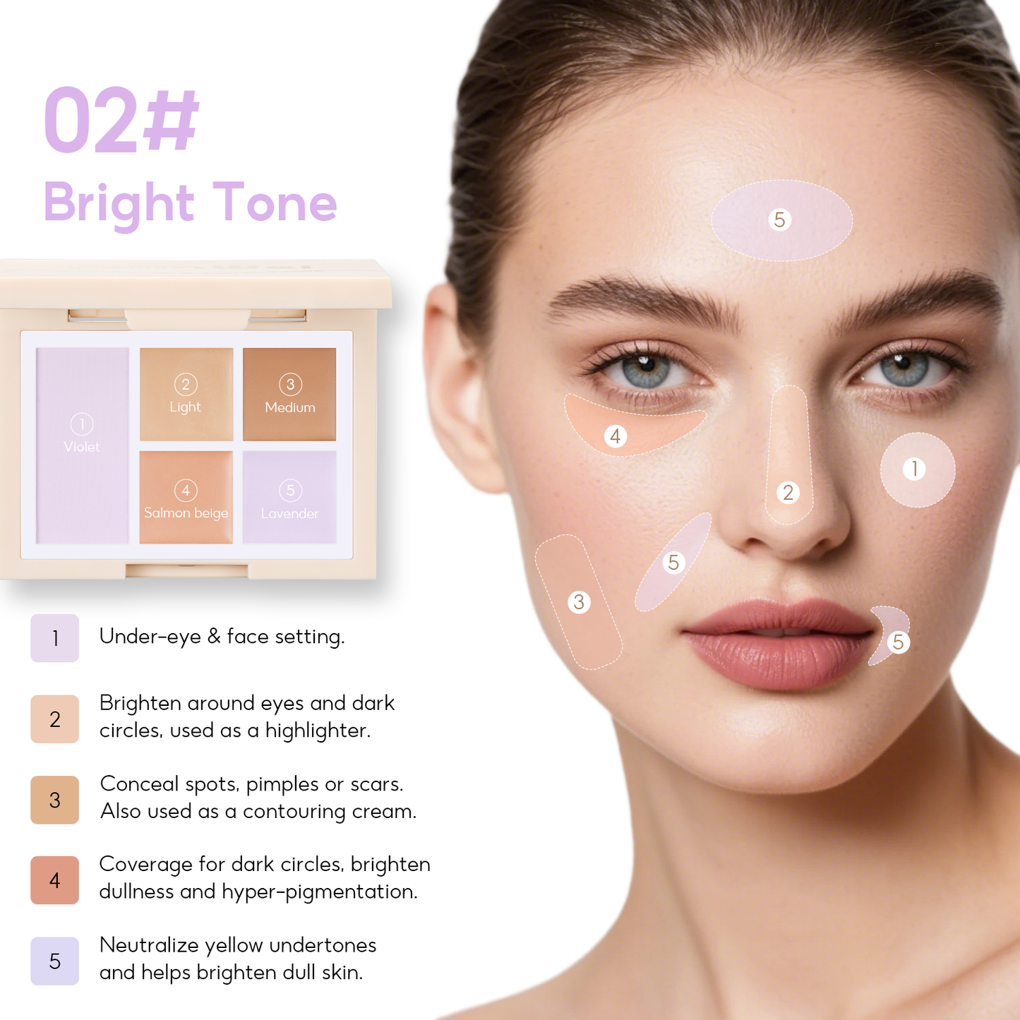 FelinWel Color Corrector Palette for Dark Circles, Redness & Blemishes, Creamy Concealer + Setting Powder with Hydrating Ingredients, 12H Crease-Proof Wear