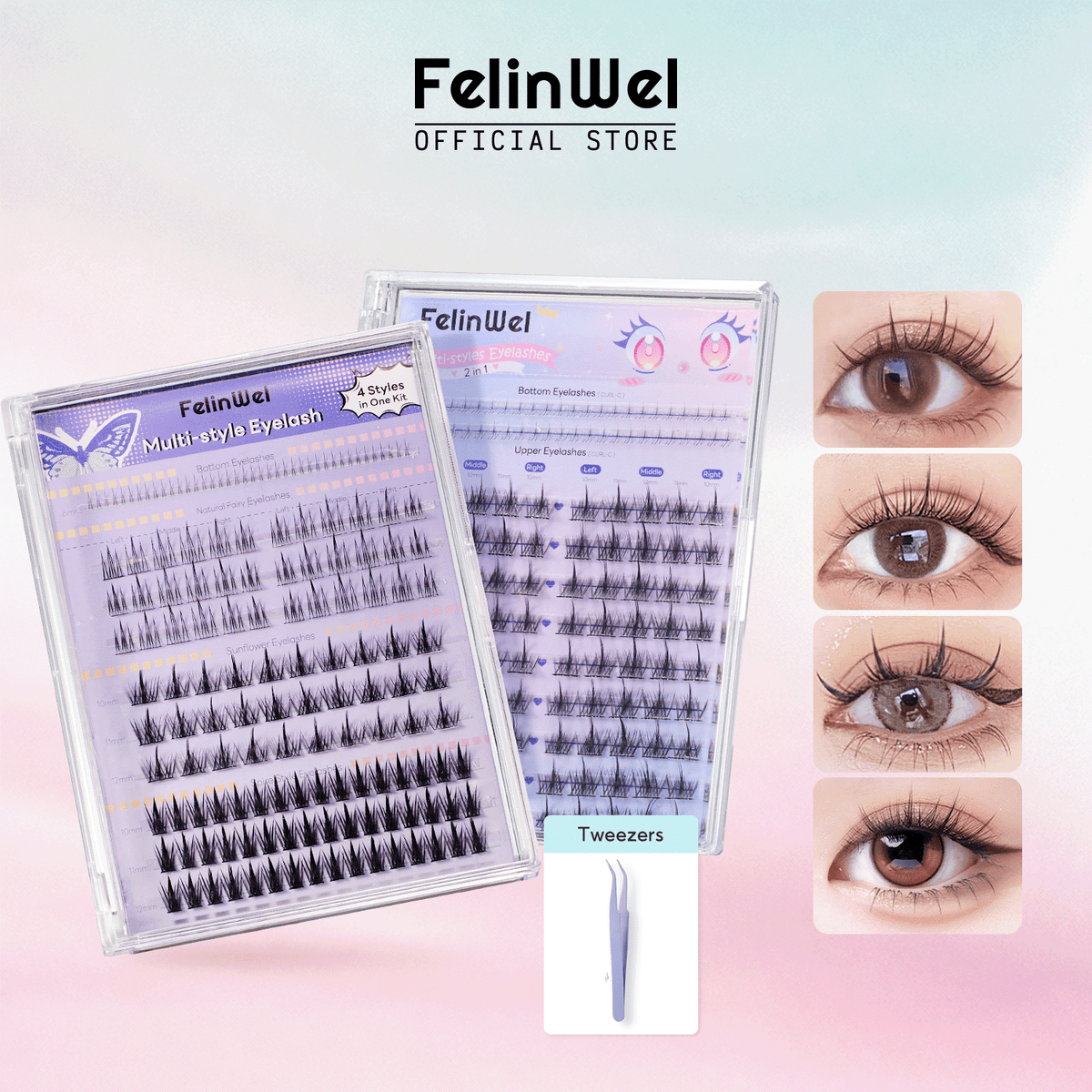 FelinWel 154-Pcs DIY Cluster Lash Kit – 4 Styles, Natural to Mega