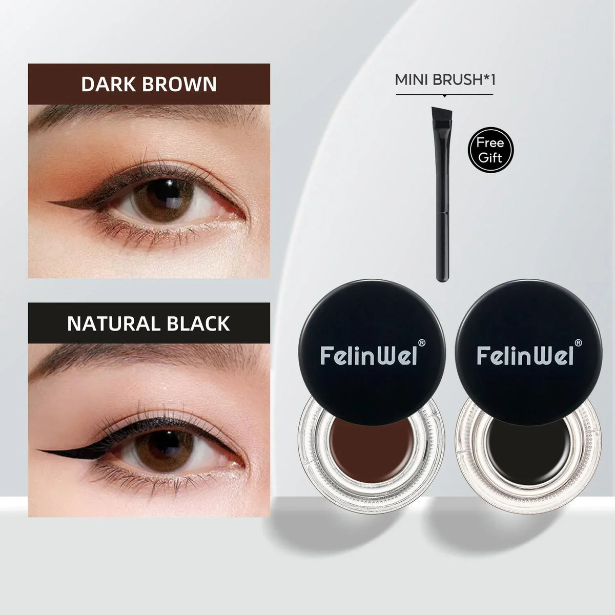FelinWel 2-in-1 Gel Eyeliner & Brow Set – Waterproof, Brushes Included