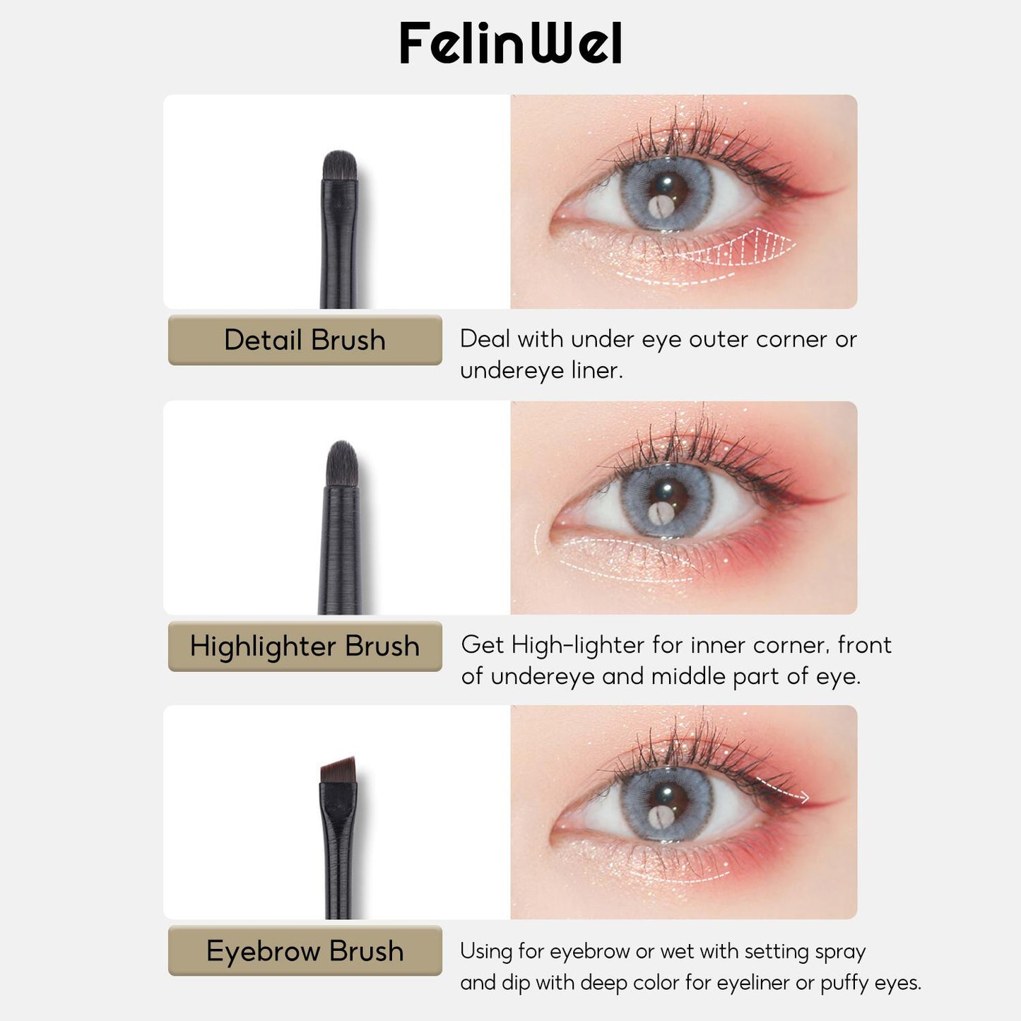 FelinWel - 6 Pcs Eye Makeup Brush Set, Soft Cruelty Free Synthetic Bristles