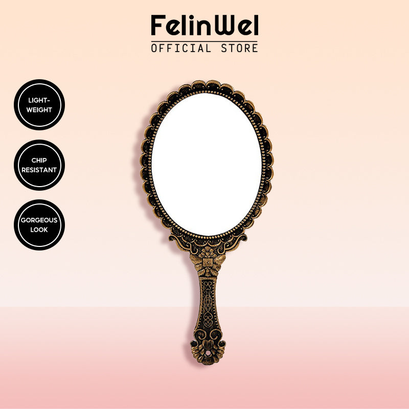 FelinWel - Vintage Style Oval Hand Held Vanity Mirror