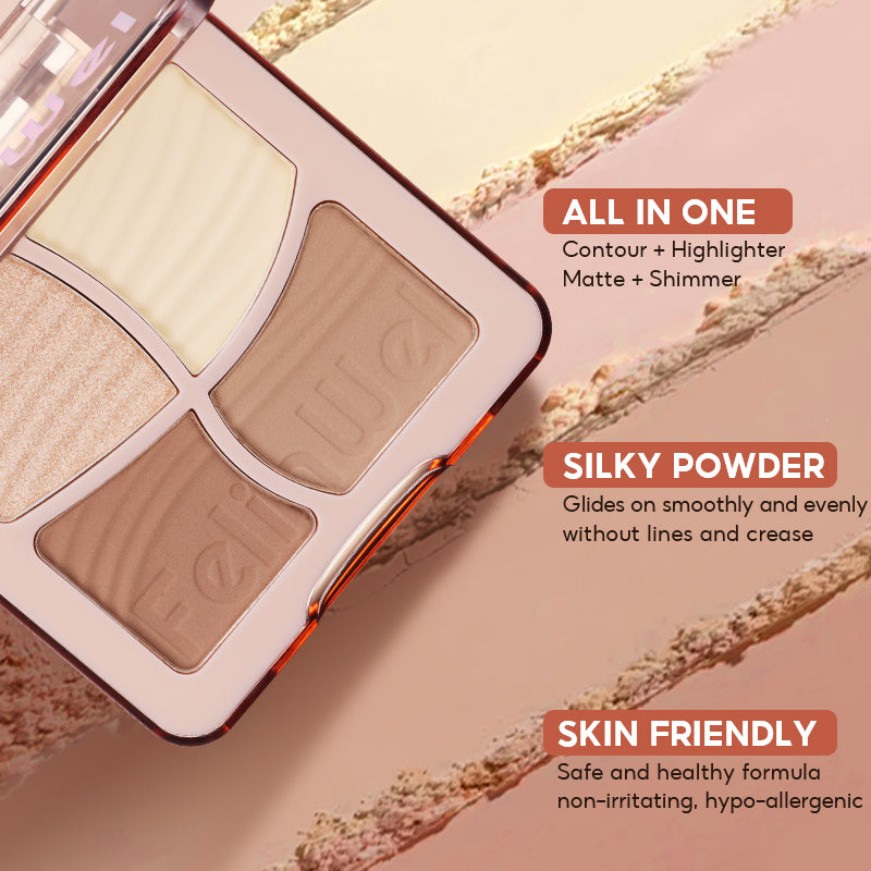 FelinWel 4 Colors Highlighter Contour Palette Makeup 3D Bronzer Matte Powder
