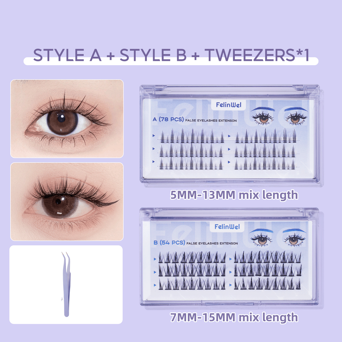 FelinWel DIY Cluster Lash Kit with Glue – Natural Look, Reusable