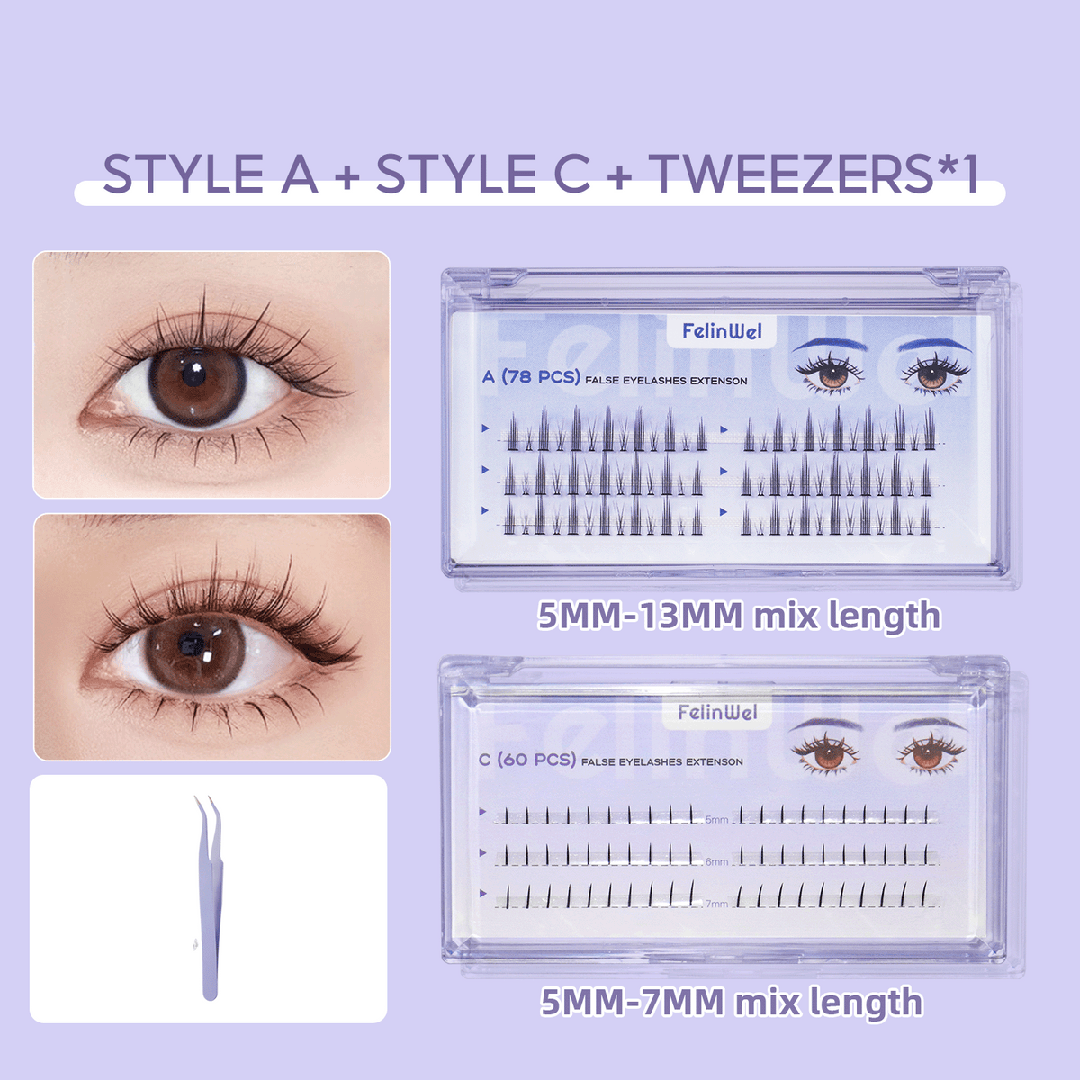 FelinWel DIY Cluster Lash Kit with Glue – Natural Look, Reusable