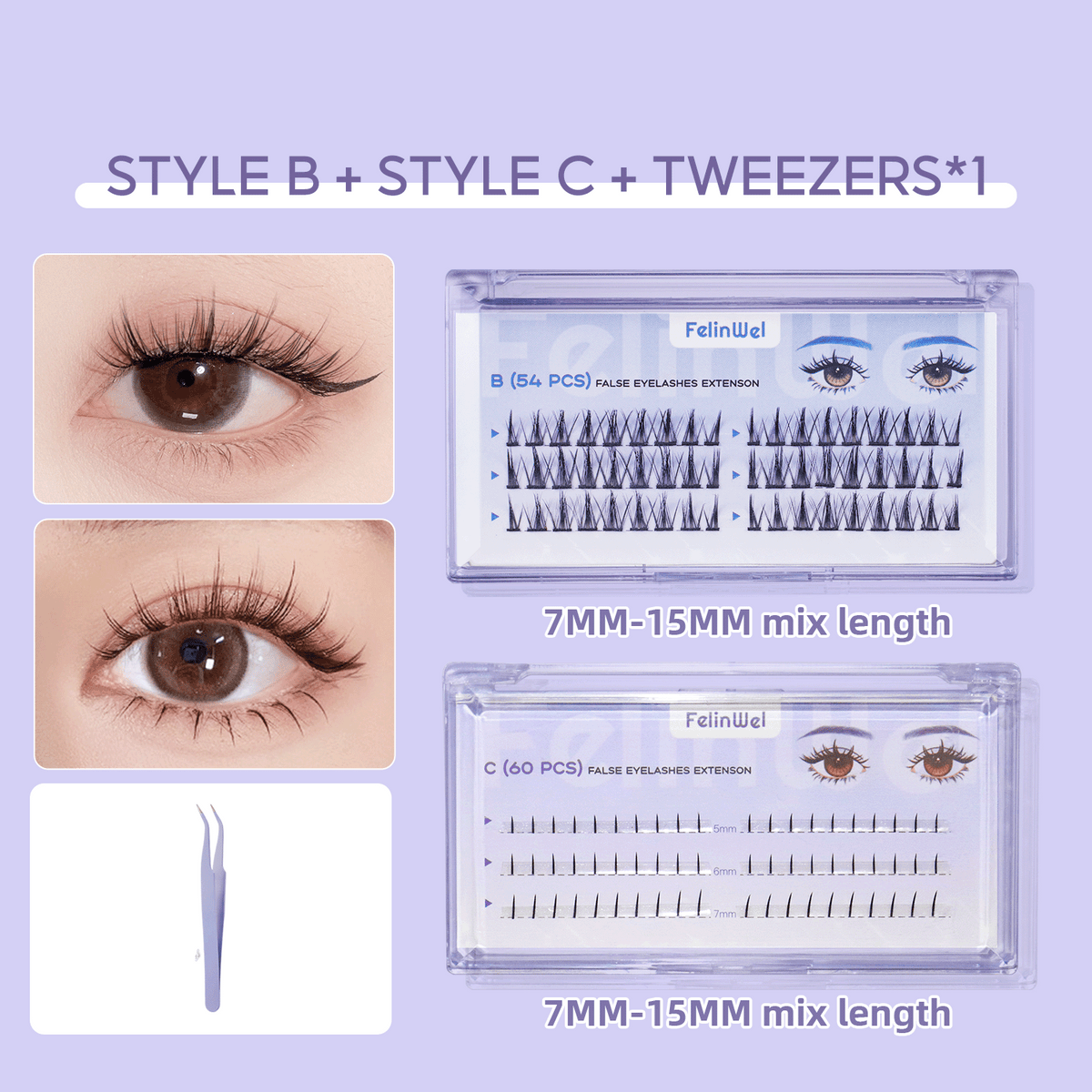 FelinWel DIY Cluster Lash Kit with Glue – Natural Look, Reusable